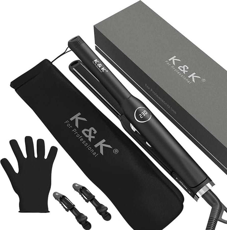 K&K Mini Stijltang Voor Kort Haar – Baard Stijltang – Display – Stijltang Mini Kleine Stijltang Dunne Stijltang Zwevende Titanium Platen