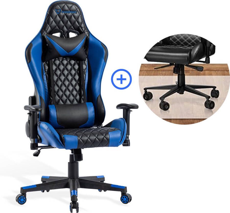 K IKIDO Gamestoel Bureaustoel Gaming Chair Nek en Rugkussen Verstelbare Zithoogte Kantoor Thuis Gaming Zwart Rood Met bureaustoel vloermat