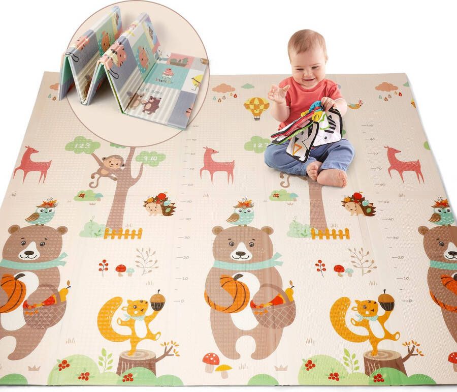 K IKIDO Speelmat Baby Kinderen-Kruipmat Foam Speelkleed Dubbelzijdig Speelkleed Opvouwbaar en Waterafstotend Anti-slip 200x180x1.5CM