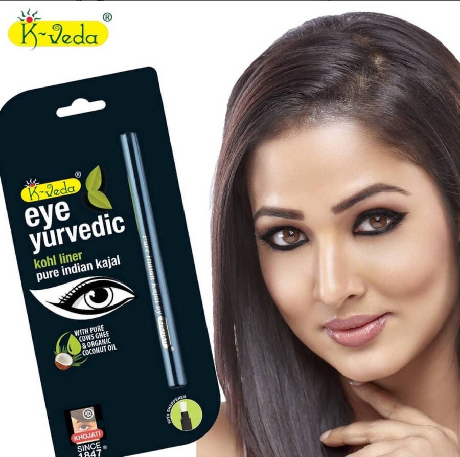 K-Veda GoodUse Export Eye Yurvedic Zwarte Gel Eyeliner Kajal Oogpotlood Zwart Make up Kohl Kajal Waterproof Waterbestendig Gevoelige ogen Sensibele ogen Amandelolie Kokosolie Vitamine E Natuurlijk Pure Indian