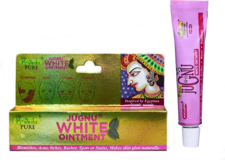 K-Veda Jugnu White Ointment 10 gram Acne crème- Puistjes Jeuk Uitslag Gezicht Reinigen Antiseptisch Hydrateren Verzorgen Nachtcrème Mannen en Vrouwen Natuurlijke ingrediënten Ayurveda India