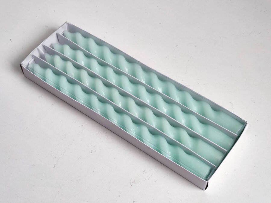 Kaars Online Kaarsen Swirl Spiraalkaarsen MINTGROEN Set van 4 kaarsen 30cm Draai Dinerkaarsen