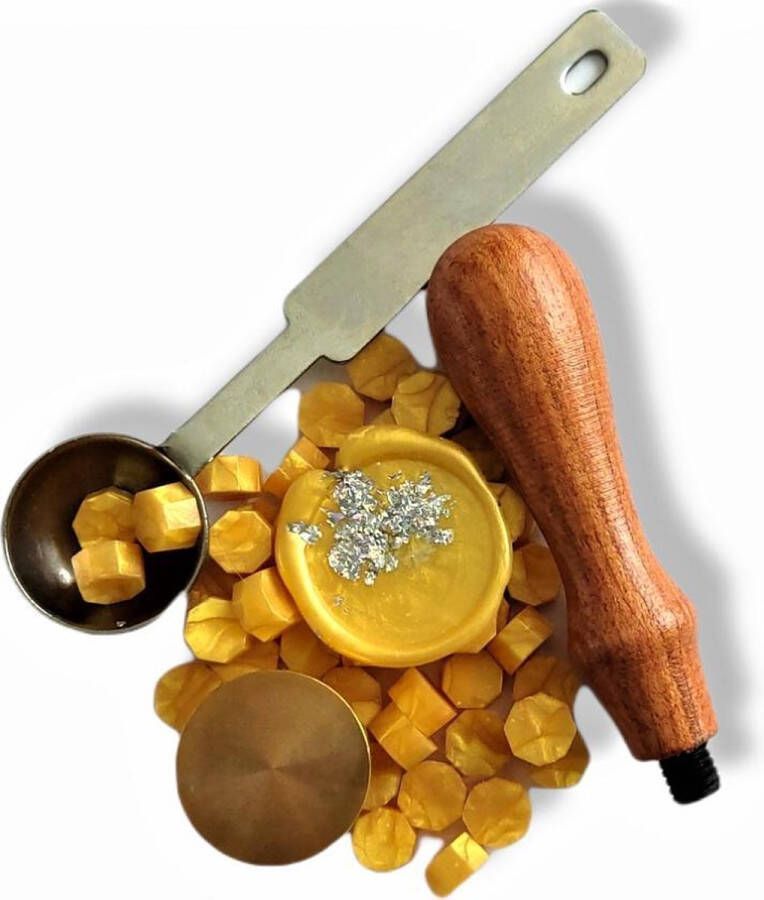 Kaartjevoorlater.nl SET: Smeltlepel & Stempel voor het maken van Waxzegels & lakzegels Lege stempel Incl. 20 gouden smeltblokjes