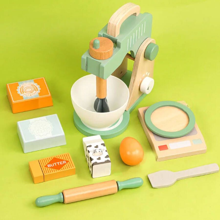 Kabi Houten Speelgoed Mixer KABI Keukenspeelgoed Accessoires Keukenspeelgoed Hout Montessori Rollenspel Educatief Speelgoed Jongens en Meisjes 11 Delig