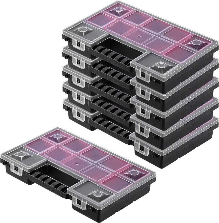 KADAX Organizer gereedschapskist van kunststof magazijn voor kleine onderdelen met transparant deksel magazijn voor kleine onderdelen assortimentsdoos 28x18cm 6 stuks