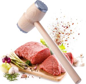 KADAX Vleeshamer houtsnijhamer dubbelzijdige vleeshamer snijhamer met metalen uiteinde ronde klophamer voor snijwerk en rundvlees
