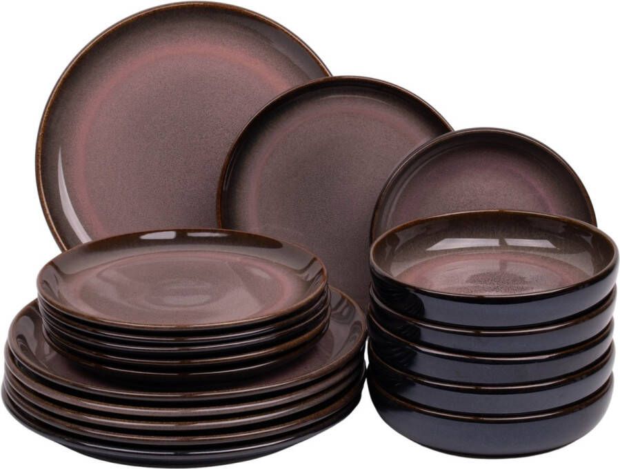 Kade171 18 delige serviesset 6 persoons Vila Nova blauw met roze normale rand Portugees stoneware