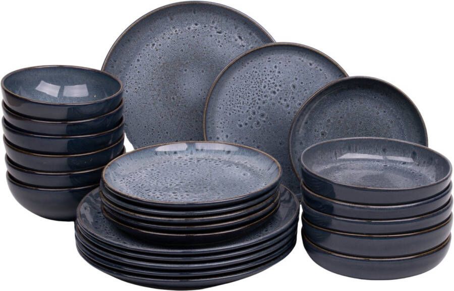 Kade171 24 delige serviesset 6 persoons Amadora blauw met aqua look Portugees stoneware