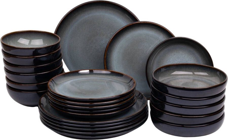 Kade171 24 delige serviesset 6 persoons Porto blauw met groen normale rand Portugees stoneware
