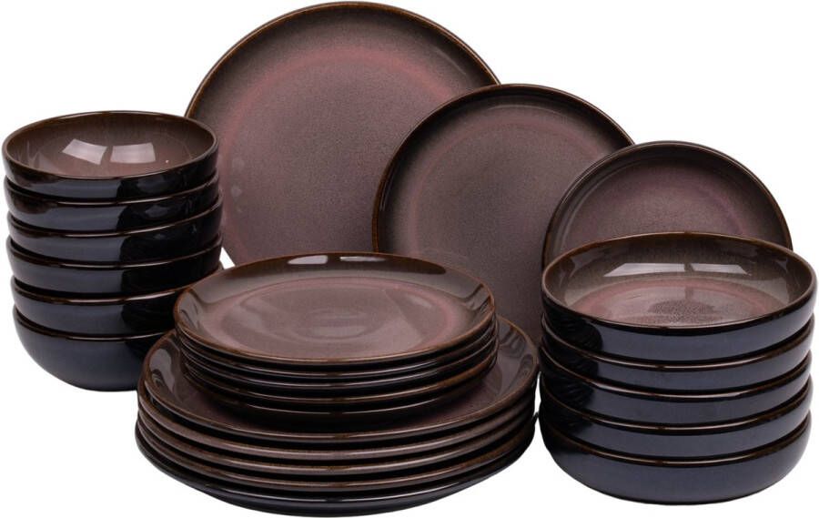 Kade171 24 delige serviesset 6 persoons Vila Nova blauw met roze normale rand Portugees stoneware