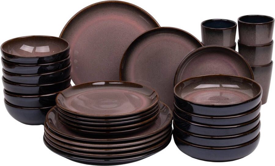 Kade171 30 delige serviesset 6 persoons Vila Nova blauw met roze normale rand Portugees stoneware