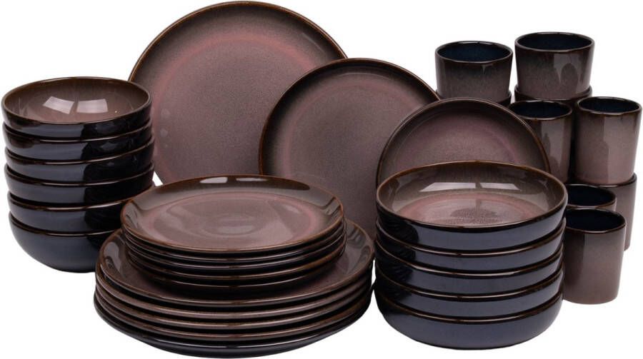 Kade171 36 delige serviesset 6 persoons Vila Nova blauw met roze normale rand Portugees stoneware