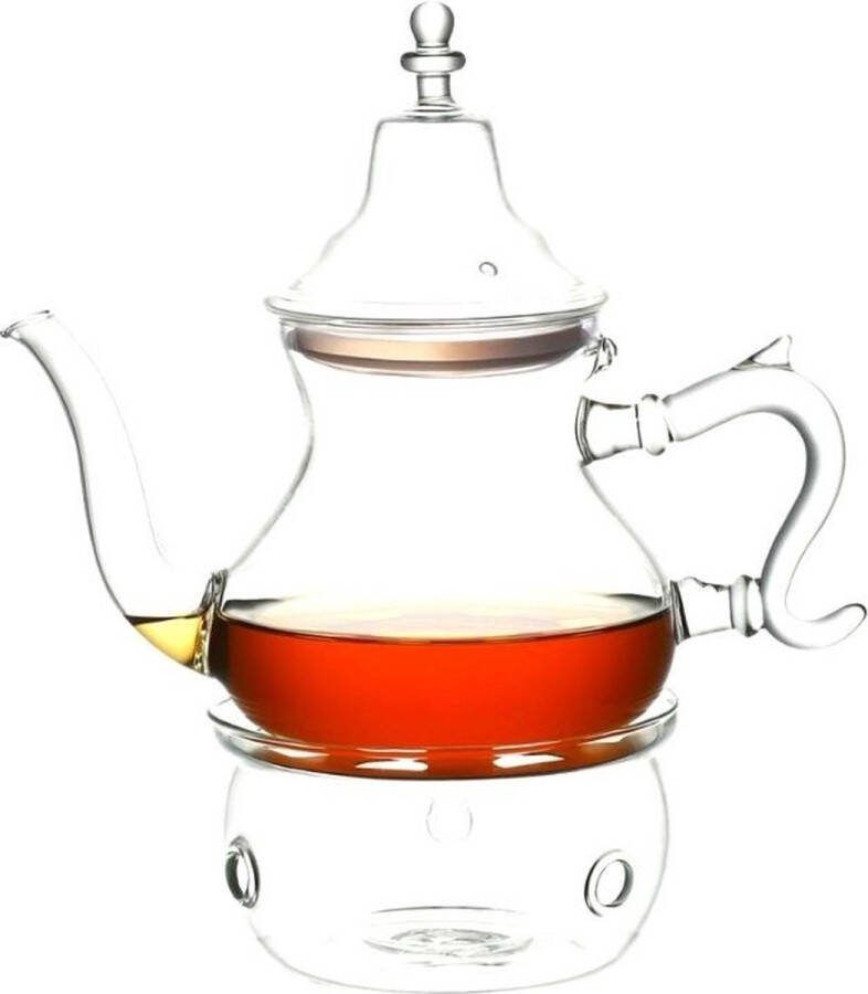 Kadirelli Glazen Theepot met Filter en Theelicht Warmhouder Set Borosilicaat Glas RVS Zeef 1.5L