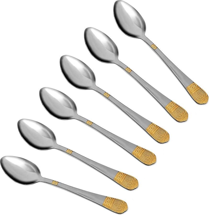 Kadirelli Theelepel Set van 6 RVS Theelepels 12cm Zilver Goud