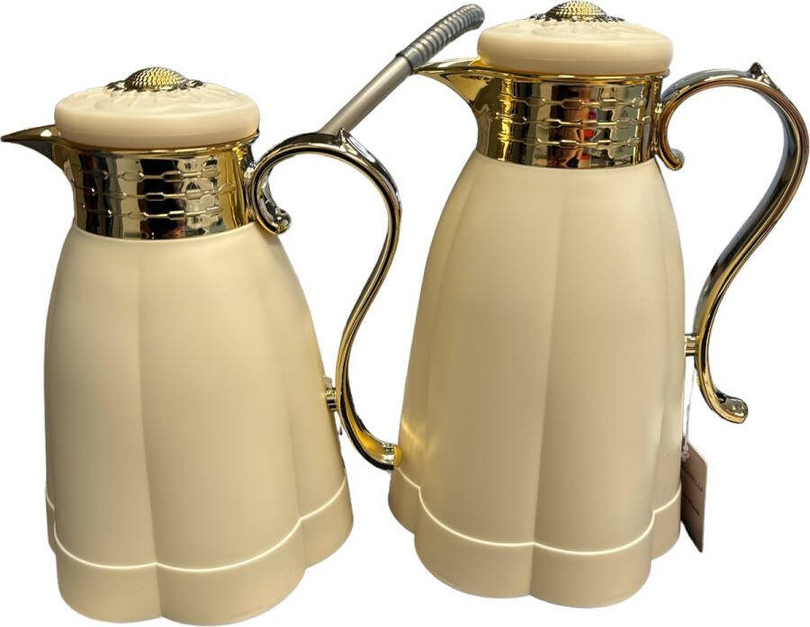 Kadirelli Thermoskan Set van 2 1L + 0.6L Beige Goud RVS Inox Themosfles