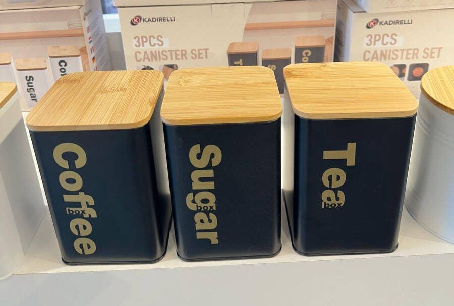 Kadirelli Voorraadbussen met Bamboe Deksel Koffie Thee en Suiker Zwart