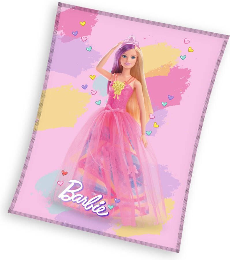 Kadododo Barbie Fleece deken- 130x170cm- polyester- roze- plaid- extra zacht en warm
