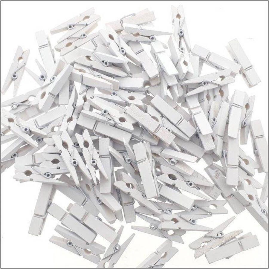 Kadoonline Luxe Mini Wasknijpers Hout Mini knijpers 100 stuks Houten clips voor foto's Wasknijper Wit 35 mm
