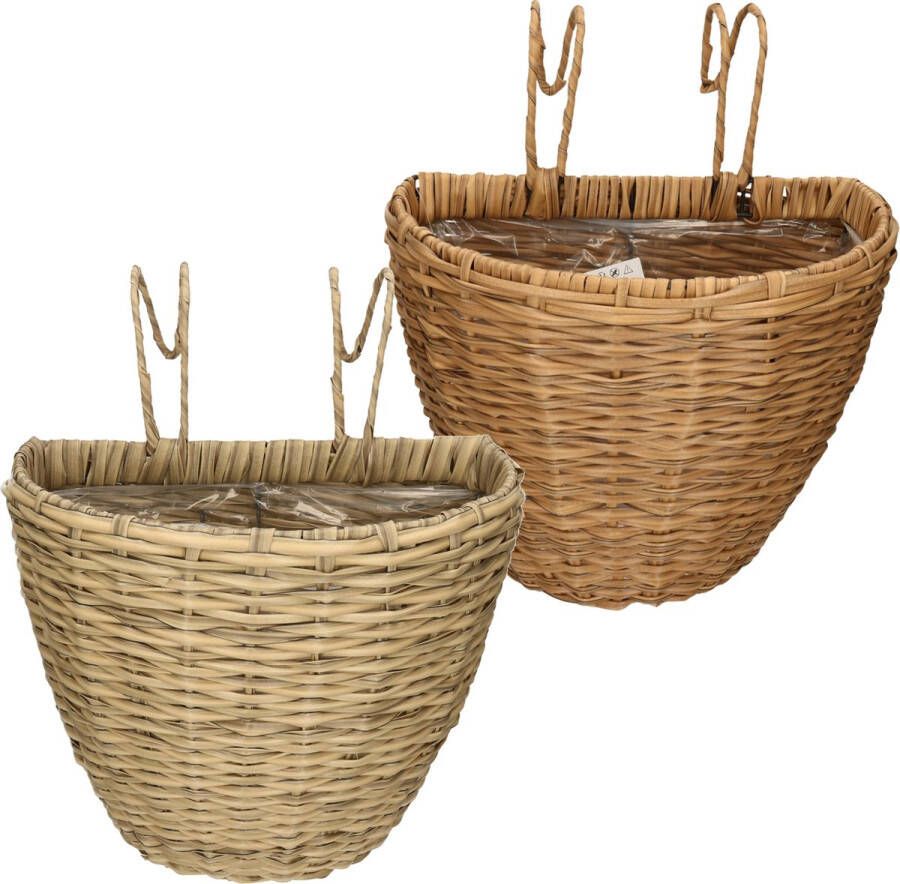 Decoris Set Van 2x Stuks Balkonmanden plantenmanden plantenbakken Bruin En Lichtbruin Rotan 42 Cm Plantenbakken