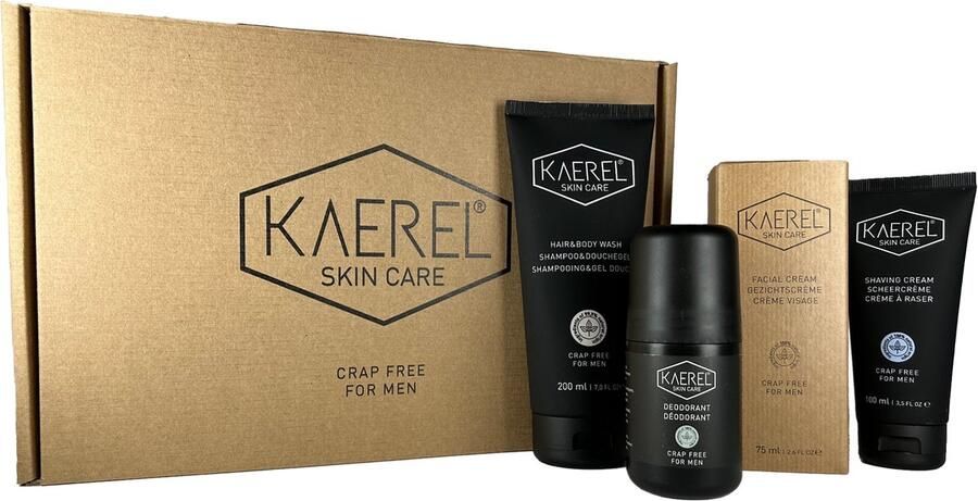 Kaerel Skin Care Gift Set Huidverzorging voor de man Geschenkset voor man Douchegel Shampoo Scheerschuim Gezichtscrème Vegan Crap Free
