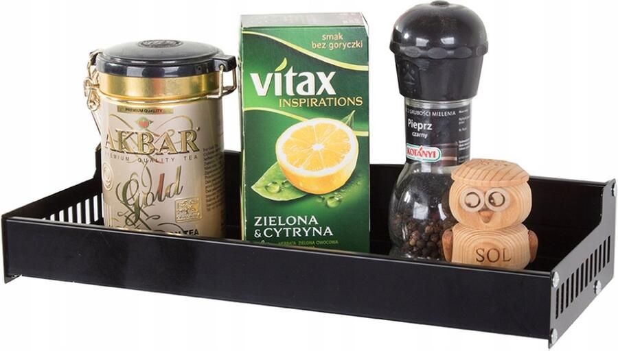 KAIA Keukenrek Hangend Ophangbaar – Kruidenrek Wandrek Met of Zonder boren – Keuken Organizer Incl. Bevestigingsset Mat Zwart 30 cm