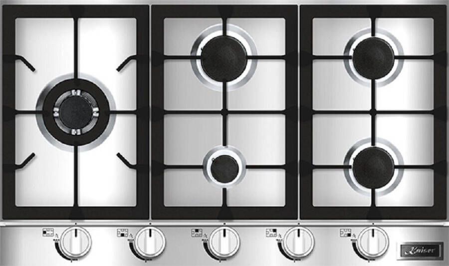 Kaiser gaskookplaat KG 9357 inbouwgaskookplaat 90cm roestvrij staal WOK turbobrander 3 8 kW