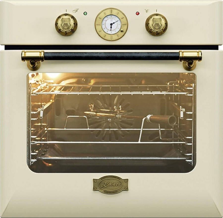 Kaiser Inbouwoven EH 6432 ElfBE Eco 10 met enkele telescoopgeleider retro elektrische inbouwoven zelfvoorzienend 68 L draaispit 10 functies
