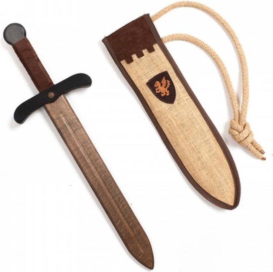 Kalid Medieval Toys Rustiek houten Zwaard met Schede Bruin 50 cm Speelgoedwapen Houten speelgoed Zwaard ridder Zwaarden