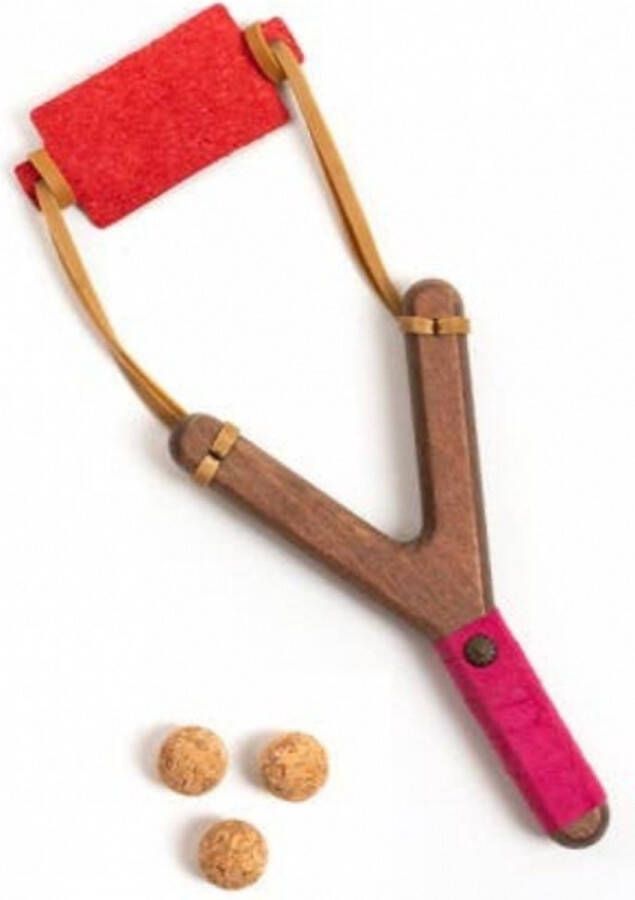 Kalid Medieval Toys Katapult met kurken ballen Luxe Editie Roze- Speelgoedwapen Houten katapult Houten speelgoed slingshot