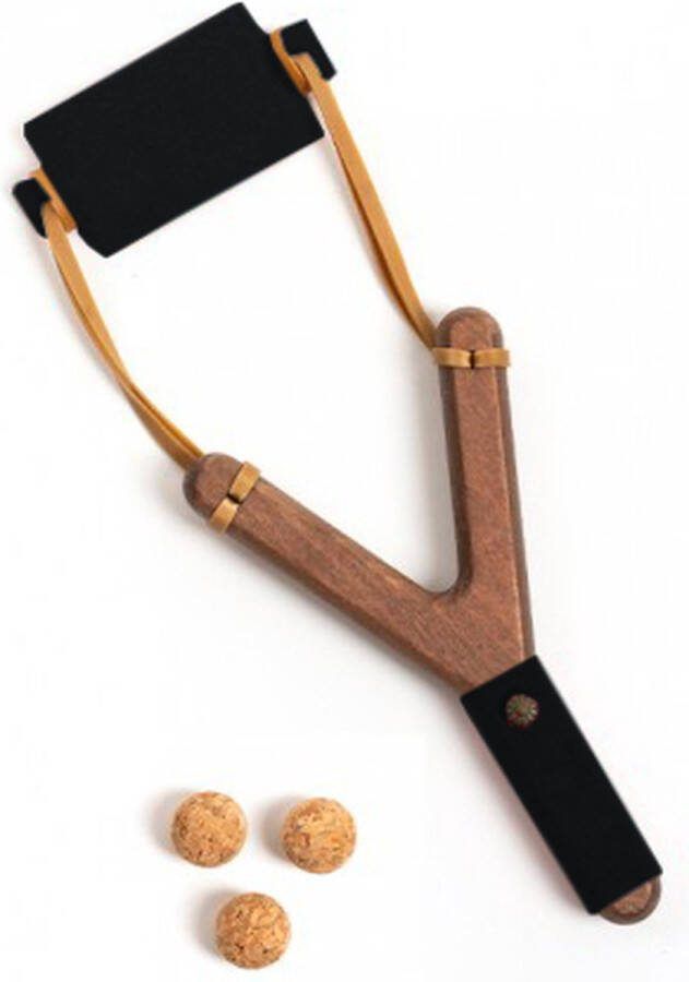 Kalid Medieval Toys Katapult met kurken ballen Luxe Editie Zwart Speelgoedwapen Houten katapult Houten speelgoed slingshot