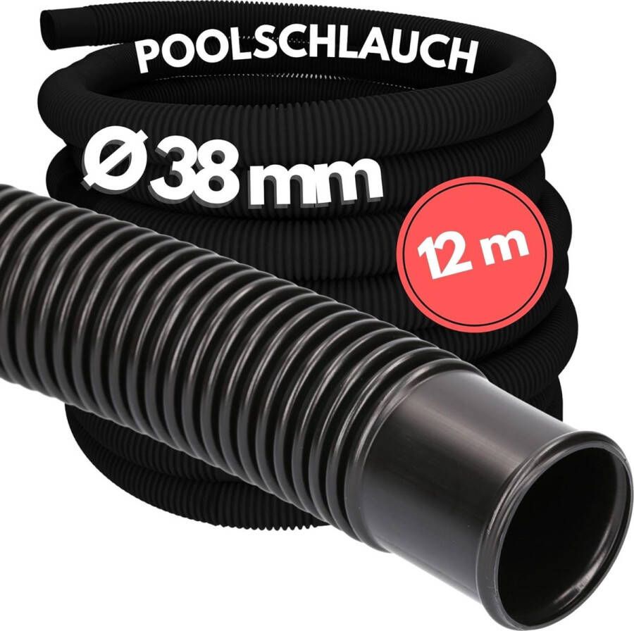 Kalitec 12 meter zwembadslang 38mm zwart I zwembadslang 38 mm I slang zwembad I slang voor zwembadpomp I flexibele pompslang I Made in Germany I maatvast I trapvast