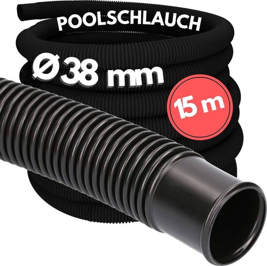 Kalitec 15 meter zwembadslang 38mm zwart I zwembadslang 38 mm I slang zwembad I slang voor zwembadpomp I flexibele pompslang I Made in Germany I maatvast I trapvast