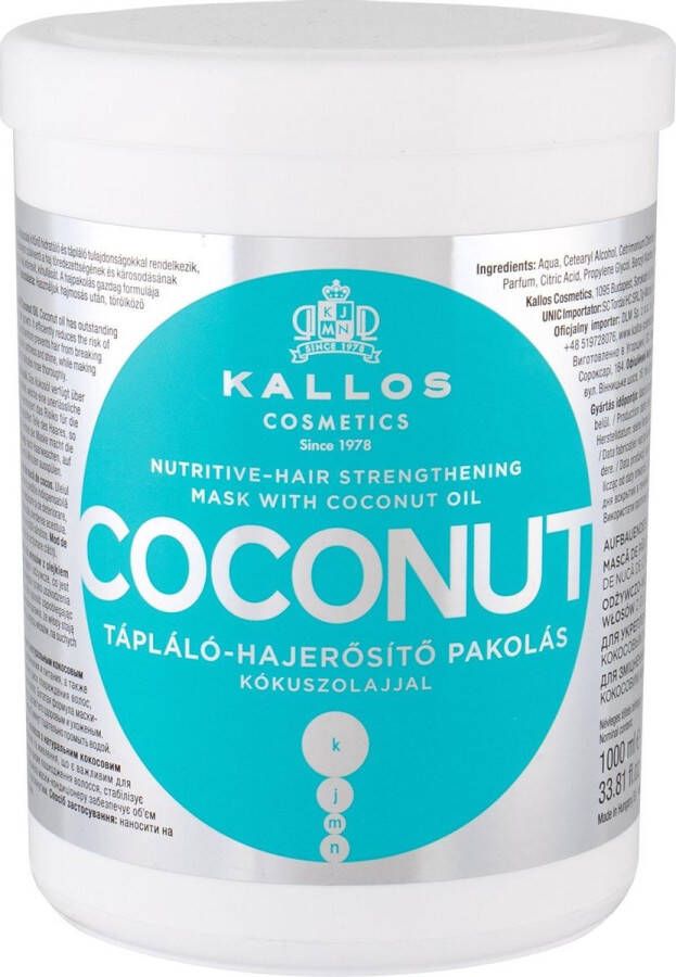 Kallos Cosmetics Voedend Haarmasker Coconut 1 L