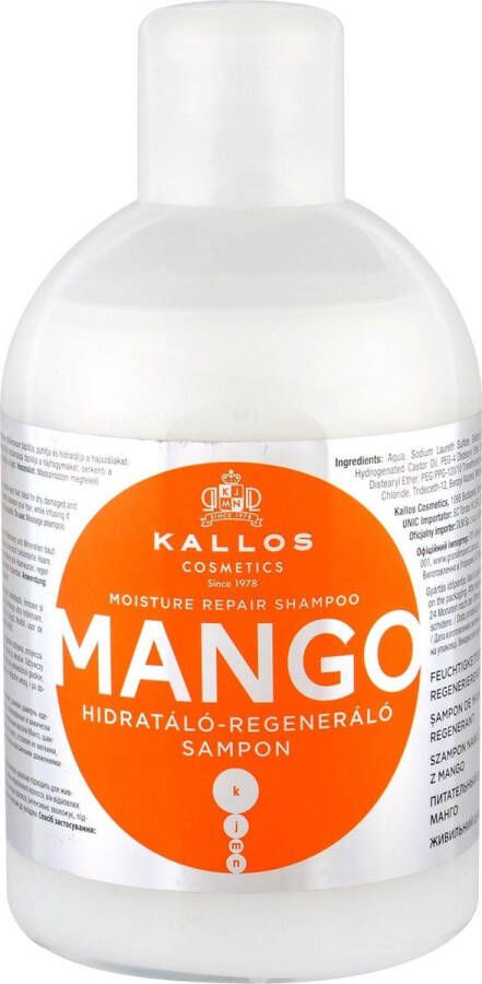 Kallos Mango Moisturizing Shampoo For Dry Damaged And Chemically Treated Hair 1000 Ml