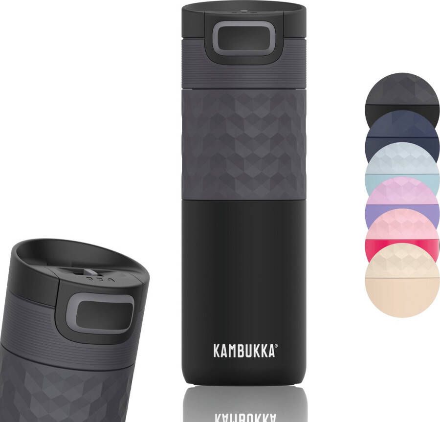 Kambukka Thermosbeker Koffiebeker 500 ml Lekvrij 9 uur warm thermosfles Etna Grip Black Steel