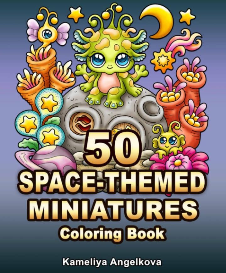 Kameliya Angelkova 50 Space-Themed Miniatures Coloring Book Kleurboek voor volwassenen