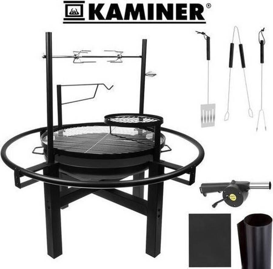 Kaminer Multifunctionele Barbecue vuurschaal met grill en rotiserie 5 in 1 BBQ