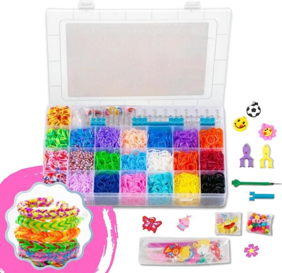 KAMYRA Loombandjes Starterspakket 5800 Stuks Loom Elastiekjes Loombord Knutselkoffer Koffer Pakket Sorteerdoos Armbandjes Sieraden Maken Knutselen Jongens Meisjes