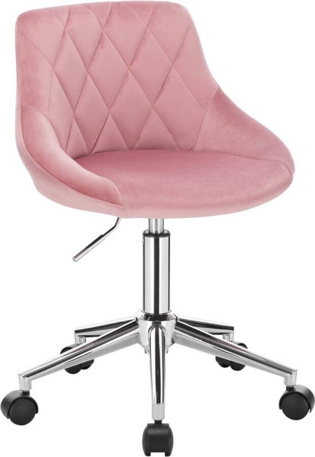 KAMYRA Velvet Bureaustoel voor Kinderen schoonheidsspecialiste stoel Ergonomisch Verrijdbaar & In Hoogte Verstelbaar Fluweel Roze