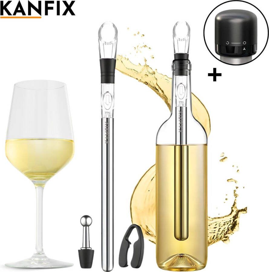 KanFix Wijnkoeler Stick Flessen Koeler Stick Koelstok Wijnkoel Accessoire Wijnfles Koelstick Inclusief Mini Vacuüm Wijn Stopper