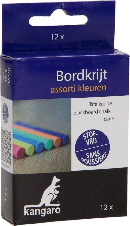 Kangaro bordkrijt stofvrij doos a 12 stuks assorti kleuren K-N12CD