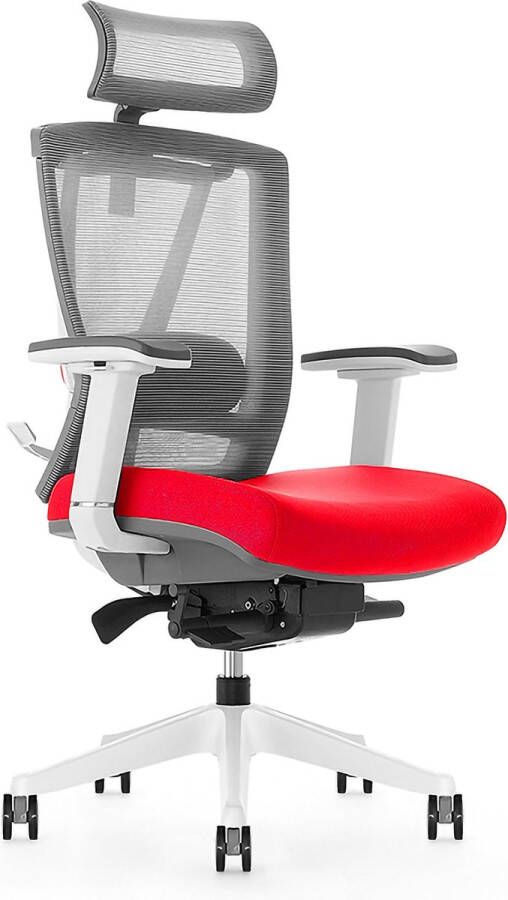 Kangaro bureaustoel multi verstelbaar netstof grijs rood K-850130