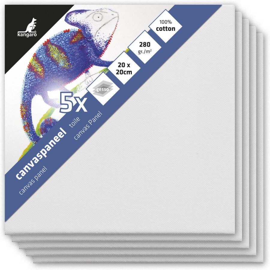 Kangaro canvaspaneel 20x20 cm 5 stuks 3mm board 280gr katoen 3x primed K-802020