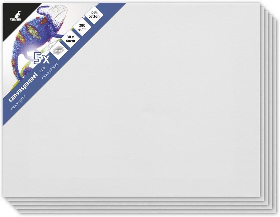 Kangaro canvaspaneel 30x40 cm 3mm board 3x primed set 5 stuks K-803040