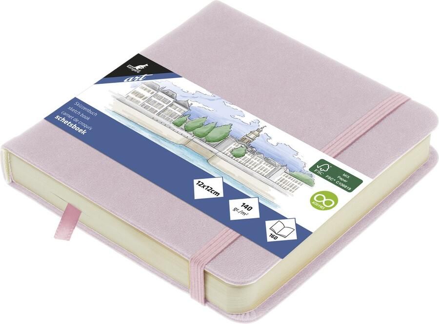 Kangaro schetsboek 12x12cm violet PU hardcover met elastiek en lint K-861203