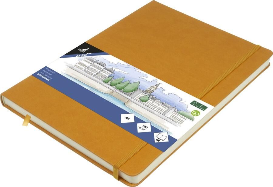 Kangaro schetsboek A4 okergeel PU hardcover met elastiek en lint K-861241