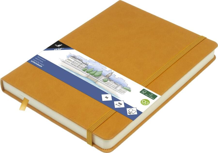 Kangaro schetsboek A5 okergeel PU hardcover met elastiek en lint K-861221