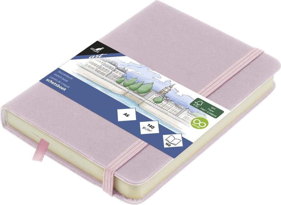 Kangaro schetsboek A6 violet PU hardcover met elastiek en lint K-861213