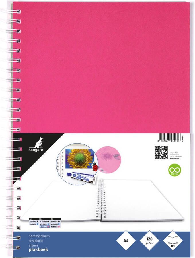 Kangaro plakboek A4+ 120 grams 80 pagina's roze K-750092