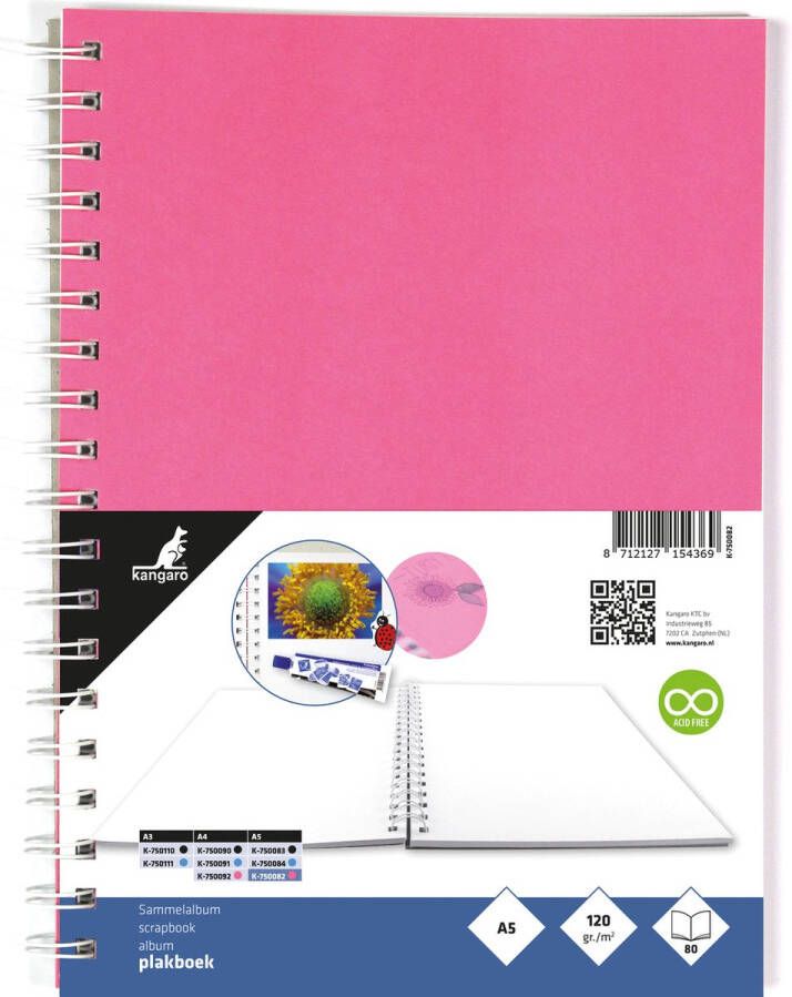 Kangaro plakboek A5+ 120 grams 80 pagina's roze K-750082